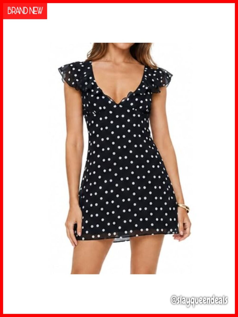 Women's Polka Dot Mini Dress Cap Sleeve A-Line V-Neck Slim Fit Summer Y2K